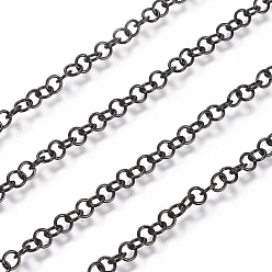 Electrophoresis Black 304 Stainless Steel Rolo Chains, Belcher Chain, with Spool, Unwelded, Electrophoresis Black, Links: 3.5x0.6mm, about 32.8 Feet(10m)/roll