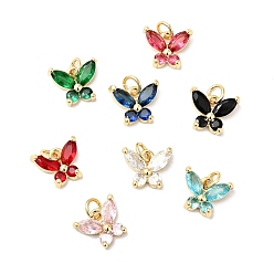 Mixed Color Rack Plating Brass Micro Pave Cubic Zirconia Charms, with Jump Ring, Cadmium Free & Lead Free, Real 18K Gold Plated, Butterfly Charms, Mixed Color, 12.5mm, Hole: 3mm