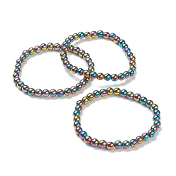 Magnetic Hematite Synthetic Magnetic Hematite Beaded Stretch Bracelets, Round, Beads: 6~6.5mm, Inner Diameter: 2-1/4 inch(5.55cm)