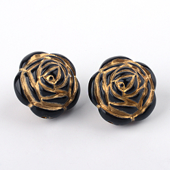 Noir Rose placage perles acryliques, métal doré enlaça, noir, 26x22mm, trou: 2 mm, environ 86 pcs / 500 g