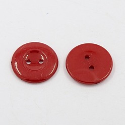 Dark Red Acrylic Sewing Buttons for Costume Design, Plastic Shirt Buttons, 2-Hole, Dyed, Flat Round, Dark Red, 15x2mm, Hole: 1mm
