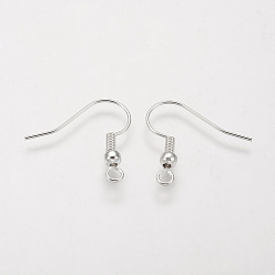 Platinum Brass Earring Hooks, with Beads and Horizontal Loop, Nickel Free, Platinum, 19mm, Hole: 1.5mm, 21 Gauge, Pin: 0.7mm