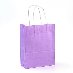 Púrpura Media Bolsas de papel kraft de color puro, bolsas de regalo, bolsas de compra, con asas de hilo de papel, Rectángulo, púrpura medio, 21x15x8 cm
