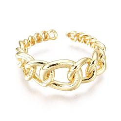 Real 18K Gold Plated Adjustable Brass Cuff Rings, Open Rings, Long-Lasting Plated, Curb Chain, Real 18K Gold Plated, Size 8, 18mm