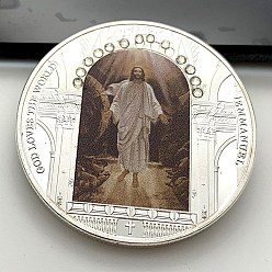Sun Flat Round with Jesus Steel Commemorative Coins, Lucky Coins for Easter, with Protection Case, Silver, 40x3mm