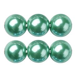 Vert De Mer Clair Brins de perles rondes en verre teinté écologique, Grade a, cordon en coton fileté, vert de mer clair, 14mm, Trou: 0.7~1.1mm, Environ 30 pcs/chapelet, 15 pouce