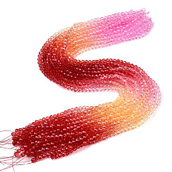 Hot Pink Transparent Glass Beads Strands, Segmented Multi-color Beads, Faceted(32 Facets), Round, Hot Pink, 4~4.5mm, Hole: 1mm, about 90~95pcs/strand, 13.98''(35.5cm)