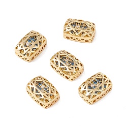 Dodger Blue Eco-friendly Brass Micro Pave Cubic Zirconia Multi-strand Links, Rack Plating, Cadmium Free & Lead Free, Rectangle, Golden, Dodger Blue, 12x8x5mm, Hole: 1.2mm
