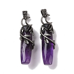 Amethyst Natural Amethyst Big Pendants, with Rack Plating Brass Findings, Cadmium Free & Lead Free, Faceted, Column with Branch, 55.5~57x15x13.5~14mm, Hole: 6x4mm