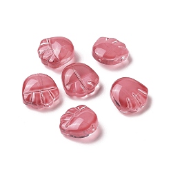 Roja India Perlas de vidrio pintado en aerosol transparente, impresión de garra de oso, piel roja, 14x14x7 mm, agujero: 1 mm