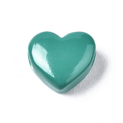 Teal Spray Painted Brass Beads, Heart, Teal, 9x10.5x6mm, Hole: 2mm