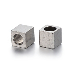 Stainless Steel Color 201 Stainless Steel Beads, Square, Stainless Steel Color, 3x3x3mm, Hole: 1.8mm