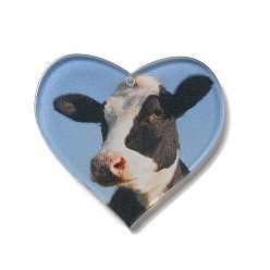 Стально-синий Непрозрачные акриловые подвески, корова, сердце, стальной синий, 37x40x2 мм, отверстие : 1.6 мм
