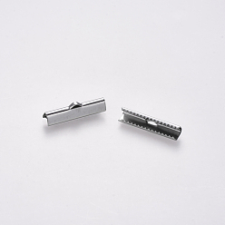 Stainless Steel Color 304 Stainless Steel Ribbon Crimp Ends, Stainless Steel Color, 7x25mm, Hole: 1.5x2mm
