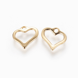 Oro 201 encantos de corazón abierto de acero inoxidable, hueco, dorado, 10.5x11x1.5 mm, agujero: 1.5 mm