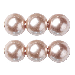 Pêche Brins de perles rondes en verre teinté écologique, Grade a, cordon en coton fileté, peachpuff, 8mm, Trou: 0.7~1.1mm, Environ 52 pcs/chapelet, 15 pouce