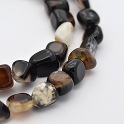 Agate Noire Naturelles agate noire perle brins, pierre tombée, teints et chauffée, nuggets, 5~7mm, Trou: 5~7mm, environ 1 pouce