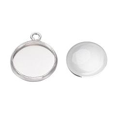 Platinum Pendant Making Sets, with Brass Pendant Cabochon Settings and Glass Cabochons, Flat Round, Nickel Free, Platinum, Tray: 12mm, 17x14x2mm, Hole: 1.5mm, 11.5~12x4mm