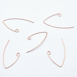 Rose Gold Brass Earring Hooks, with Horizontal Loop, Plated, Rose Gold, 29x15mm, Hole: 2mm, 22 Gauge, Pin: 0.6mm, 22 Gauge, Pin: 0.6mm