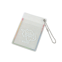 Прозрачный 2-карманный пластиковый брелок для ключей с фотокартой и блестками, с шаровыми цепей, прямоугольник с рисунком единорога, прозрачные, 98x67 мм