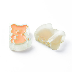 Honeydew Transparent Acrylic Beads, with Enamel, Frosted, Bear, Honeydew, 26.5x20x9mm, Hole: 3mm