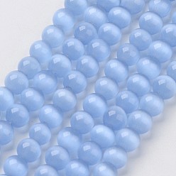 Bleu Royal Perles oeil de chat, ronde, bleu royal, 6mm, Trou: 1mm, Environ 66 pcs/chapelet, 15.5 pouce