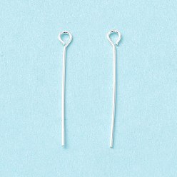Silver Brass Eye Pin, Cadmium Free & Lead Free, Silver, 25~25.5x2.7x0.5mm, 24 Gauge, Hole: 1.6mm