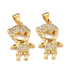Real 18K Gold Plated Brass Micro Pave Clear Cubic Zirconia Pendants, Boy, Real 18K Gold Plated, 21.5x13x3mm, Hole: 4x3mm