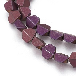 Purple Plated Electroplated Non-magnetic Synthetic Hematite Beads Strands, Frosted, Trapezoid, Purple Plated, 8x8x4mm, Hole: 1mm, about 52pcs/strand, 16.14 inch(41cm)