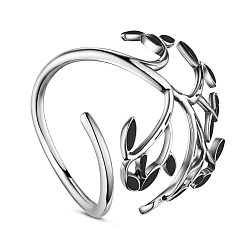 Черный Элегантные кольца Shegrace из стерлингового серебра с родиевым покрытием 925, белые листья эмали, чёрные, 18 мм