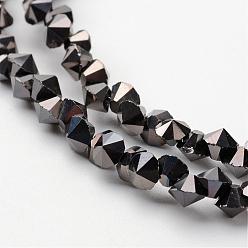Black Plated Electroplate Glass Bead Strands, Full Plated, Faceted, Diamond, Black Plated, 4x4mm, Hole: 1mm, about 143pcs/strand, 11.8 inch