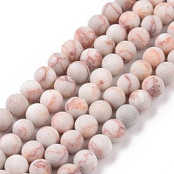 Netstone Brins de perles de netstone rouge naturel, ronde, givré, 6~6.5mm, Trou: 1mm, Environ 63 pcs/chapelet, 15.5 pouce