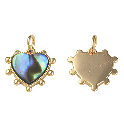 Real 18K Gold Plated Synthetic Abalone Shell/Paua Shell Charms, with Brass Findings and Jump Rings, Nickel Free, Heart, Real 18K Gold Plated, 12.5x13x2mm, Jump Ring: 5x1mm, 3mm inner diameter