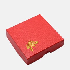 Red Cardboard Bracelet Boxes, with Sponge inside, Rose Flower Pattern, Square, Red, 90x90x22~23mm
