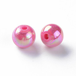 Camélia Perles acryliques opaques, de couleur plaquée ab , ronde, camélia, 8x7mm, Trou: 2mm, environ1745 pcs / 500 g