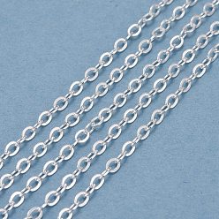 Silver Brass Cable Chains, Soldered, Flat Oval, Silver, 2x1.8x0.1mm