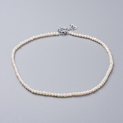 Blanco Collares de perlas naturales de agua dulce, con 304 alargador de cadena de acero inoxidable y cajas de joyería de cartón de papel kraft, blanco, 14.17~15.55 pulgada (36~39.5 cm)