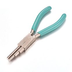 Turquoise 45# Carbon Steel Wire Wrapping Pliers, 3-step Wire Looping Forming Pliers, Bail Making Pliers, Ferronickel, with Plastic Handle, Turquoise, Loop Size: 5mm/7mm/10mm, 167x90.5x12.5mm