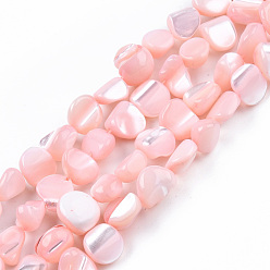 Pink Natural Trochid Shell/Trochus Shell Beads Strands, Dyed, Nuggets, Pink, 7.5~10.5x6.5~9.5x4~9mm, Hole: 0.8mm, about 48~49pcs/strand, 15.16 inch~15.75 inch(38.5~40cm)