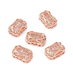 Clear Eco-friendly Brass Micro Pave Cubic Zirconia Multi-strand Links, Rack Plating, Cadmium Free & Lead Free, Rectangle Octagon, Rose Gold, Clear, 14x10x5mm, Hole: 1.4mm