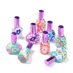 Coloré Flacons de parfum rechargeables en pâte polymère, bouteilles en verre de désodorisant, avec buse de pulvérisation, motif de fleur, colorées, 2.4~3.7x3.1~5x6.6~7.6 cm, capacité: 10~20 ml (0.34~0.68 fl. oz)