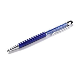 Medium Blue Silicone & Plastic Touch Screen Pen, Aluminum Ball Pen, with Transparent Resin Diamond Shape Beads, Medium Blue, 146x13x10mm