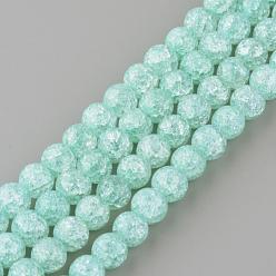 Pale Turquoise Synthetic Crackle Quartz Beads Strands, Round, Dyed, Pale Turquoise, 12mm, Hole: 1mm, about 32pcs/strand, 15.7 inch