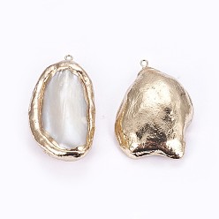 Doré  Galvanoplastie perle baroque naturelle gros pendentifs perle keshi, perle de culture d'eau douce, avec les accessoires en laiton, nuggets, or, 37~58x27~42x12~14mm, Trou: 1.8mm