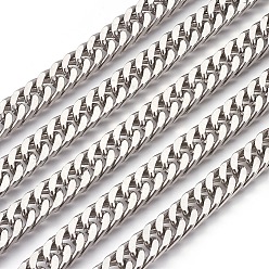 Stainless Steel Color 201 Stainless Steel Cuban Link Chains, Chunky Curb Chains, Unwelded, Stainless Steel Color, 9mm, 13x9x4mm
