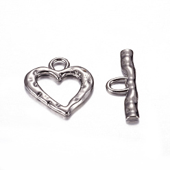 Gunmetal Tibetan Style Toggle Clasps, Zinc Alloy, Heart, Lead Free and Cadmium Free, Gunmetal, 26x23x2mm, Hole: 5mm