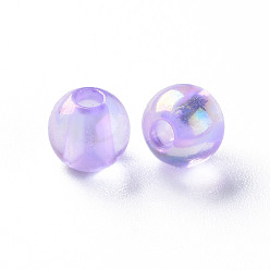 Lilas Perles acryliques transparentes, de couleur plaquée ab , ronde, lilas, 6x5mm, Trou: 1.8mm, environ4400 pcs / 500 g
