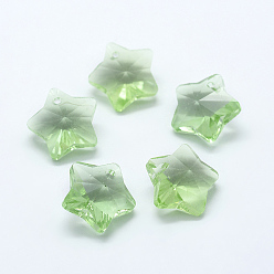 Vert Pâle Pendentifs en verre transparent, facette, charmes étoiles, vert pale, 13x13.5x7mm, Trou: 1mm