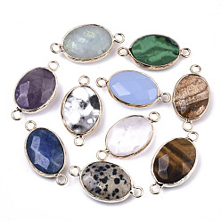 Mixed Stone Natural & Synthetic Gemstone Links Connectors, with Light Gold Tone Brass Findings, Oval, 27.5x14.5x6mm, Hole: 2mm