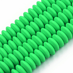 Vert Printanier Polymère main brins d'argile de perles, plat rond, vert printanier, 8.5~9x3.5mm, Trou: 1.6mm, Environ 112 pcs/chapelet, 15.75 pouces ~ 16.14 pouces (40~41 cm)